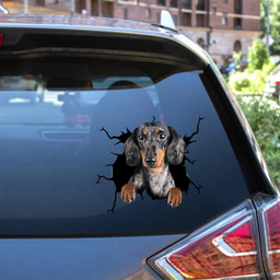 Dachshund Dog Breeds Dogs Puppy Crack Window Decal Custom 3d Car Decal Vinyl Aesthetic Decal Funny Stickers Cute Gift Ideas Ae10403 Car Vinyl Decal Sticker Window Decals, Peel and Stick Wall Decals 12x12IN 2PCS