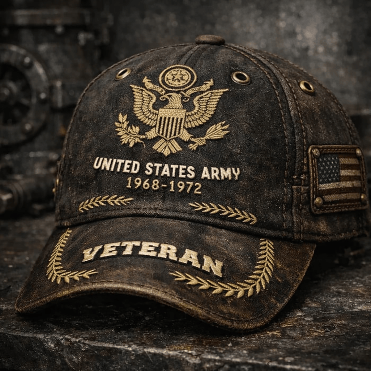 United States 1968-1972 Veteran Vintage Print Hat Eagle Crest Design ...