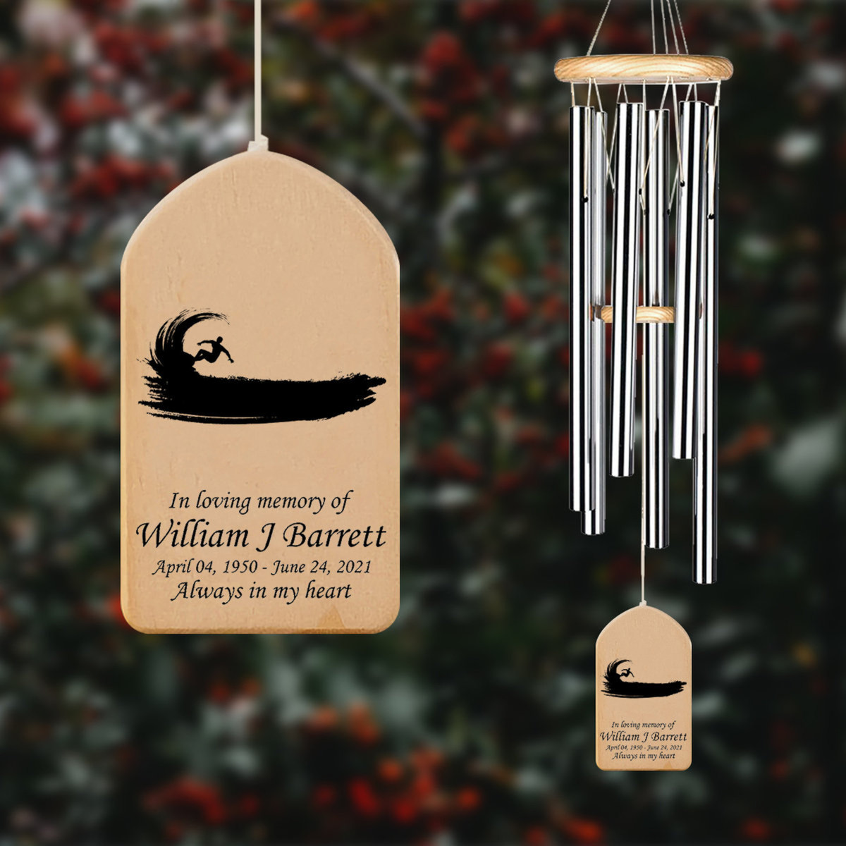 Water Sports Lover Memorial Personalized Wind Chime, Loss of Surfer, Loss of Son Dad Sympathy Bereavement Gift, Surfing Memorial Gift