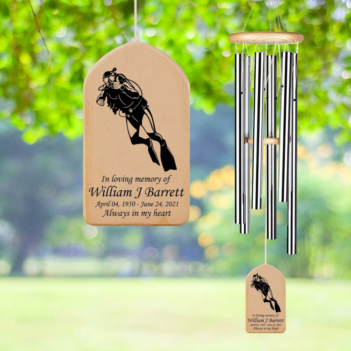 Diver Memorial Personalized Wind Chime, Loss of Underwater Sports Lover, Loss Of Loved One Sympathy Bereavement Gift, Scuba Diving Gift