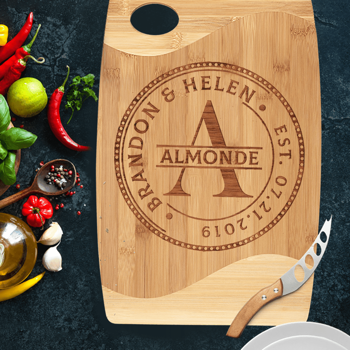 Personalized Cutting Board For Couple - Family Stamp, Custom Name, Initials Name - Housewarming Gift - Wedding Gifts