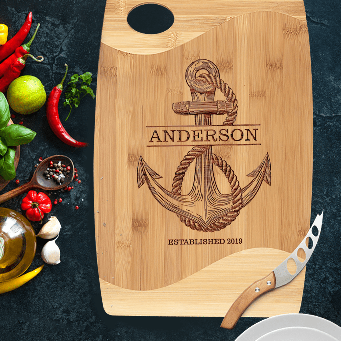 Personalized Cutting Board for Couples - Anchor with Family Name - Custom Name - Valentine's Day Gift