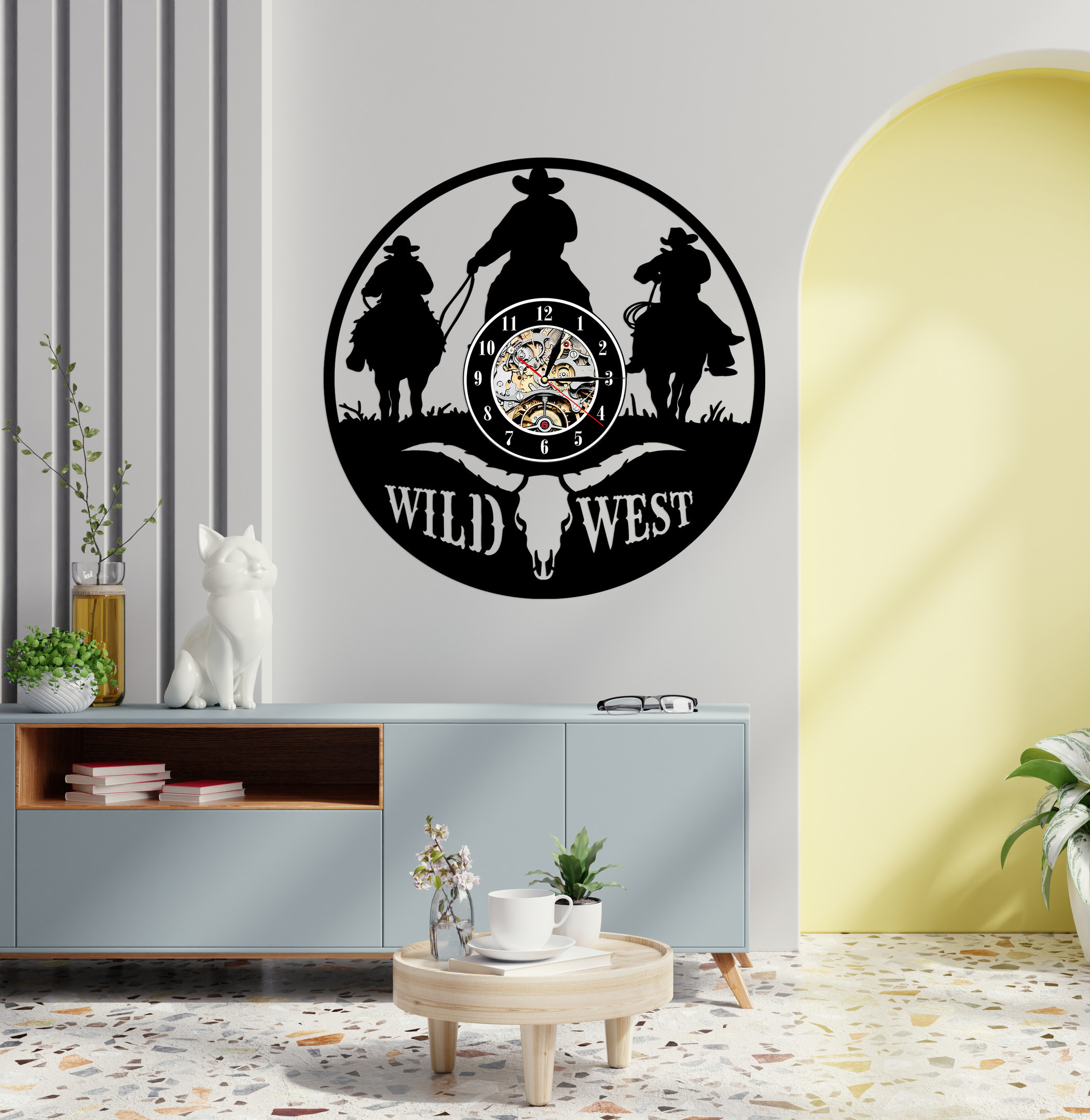 Team Roping Wall Clock Vintage, Re-Purposed Vinyl Record Clock Roping Horses - Aeticon