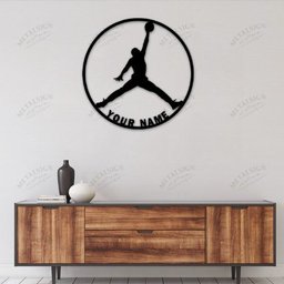 A Jordan Personalized Metal Wall Art, Basketball Jumpman Metal Sign Wall Decor, Cut Metal Sign, Metal Wall Art, Metal House Sign Laser Cut Metal Signs Custom Gift Ideas 14x14IN