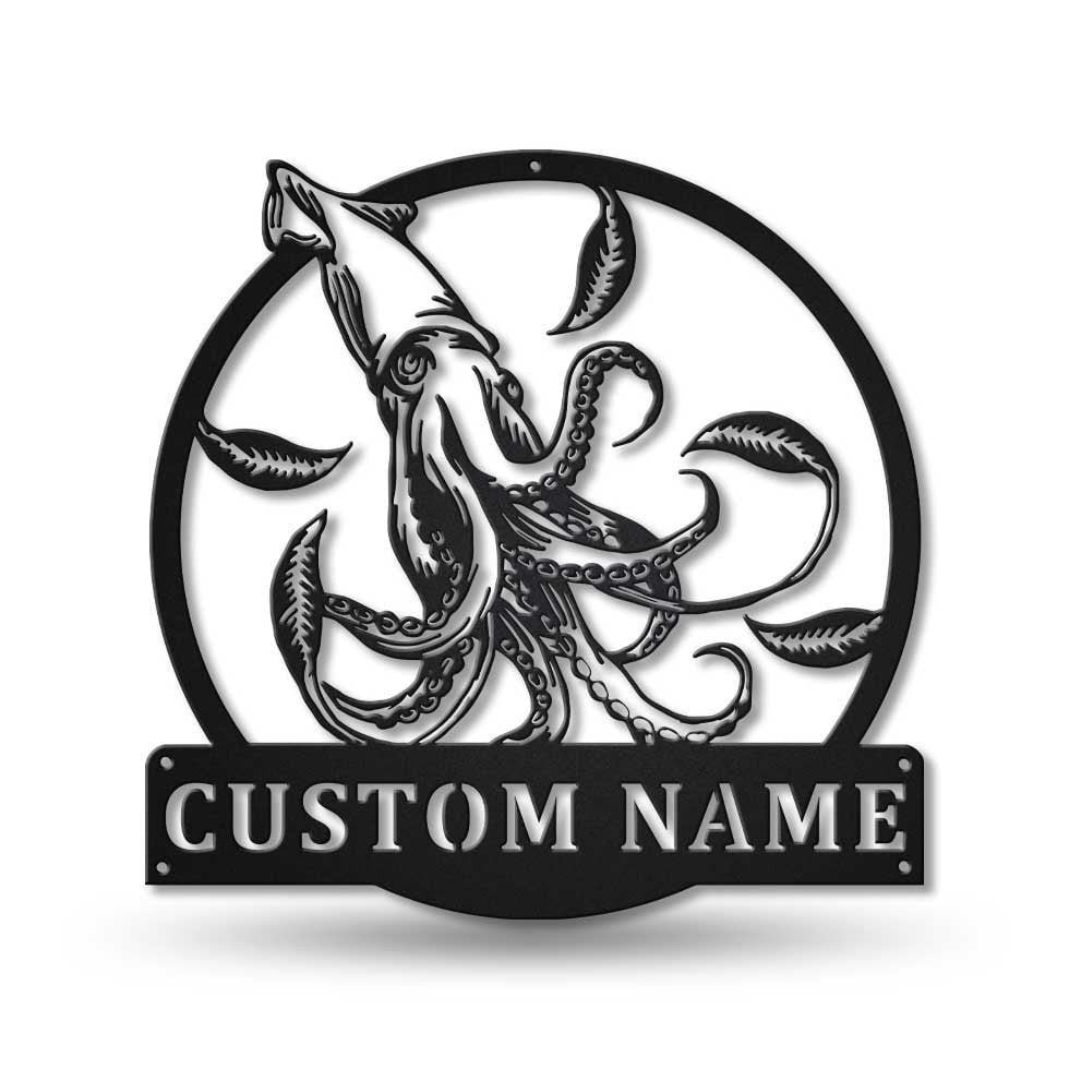 Squid Sign Design Personalized Giant Squid Metal Sign Art, Custom Giant Squid Metal Sign ...
