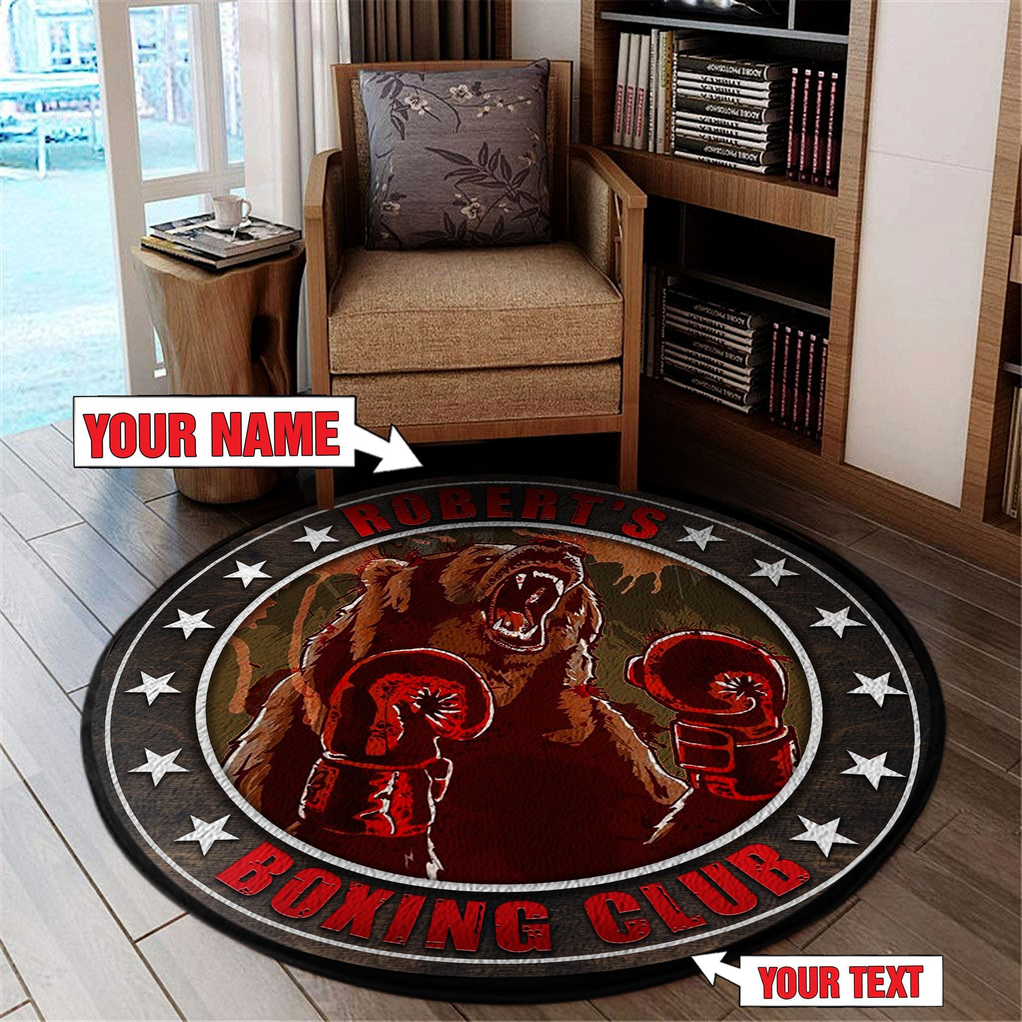 Personalized Boxing Bear Round Rug, Carpet 07708 - Aeticon