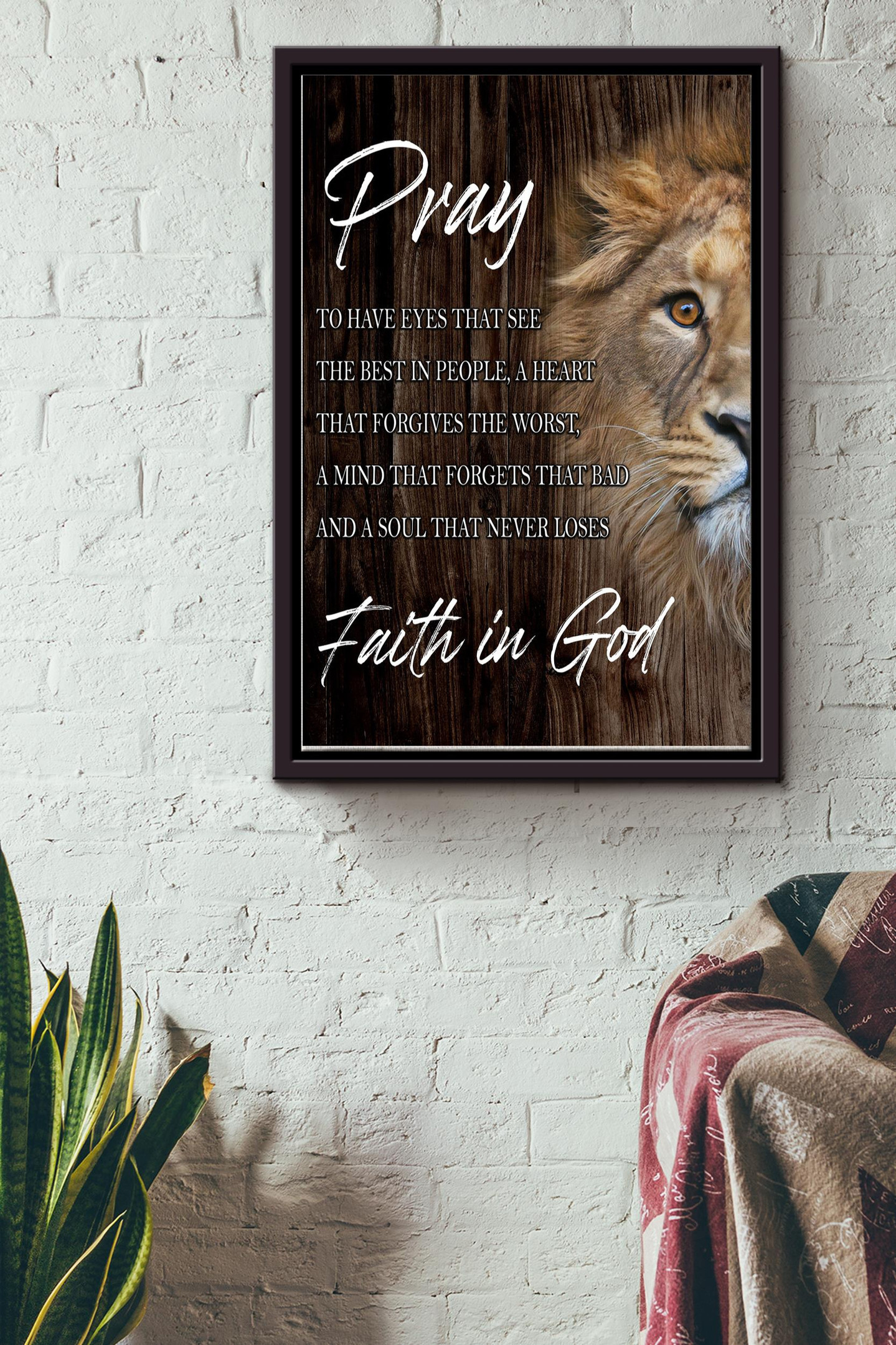 Pray Faith In God Canvas Quote Gift For Religious People Lion Lovers ...