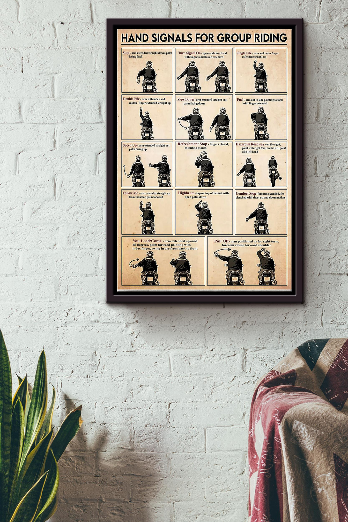 Motorcycle Hand Signals For Group Riding Framed Matte Canvas | Aeticon ...