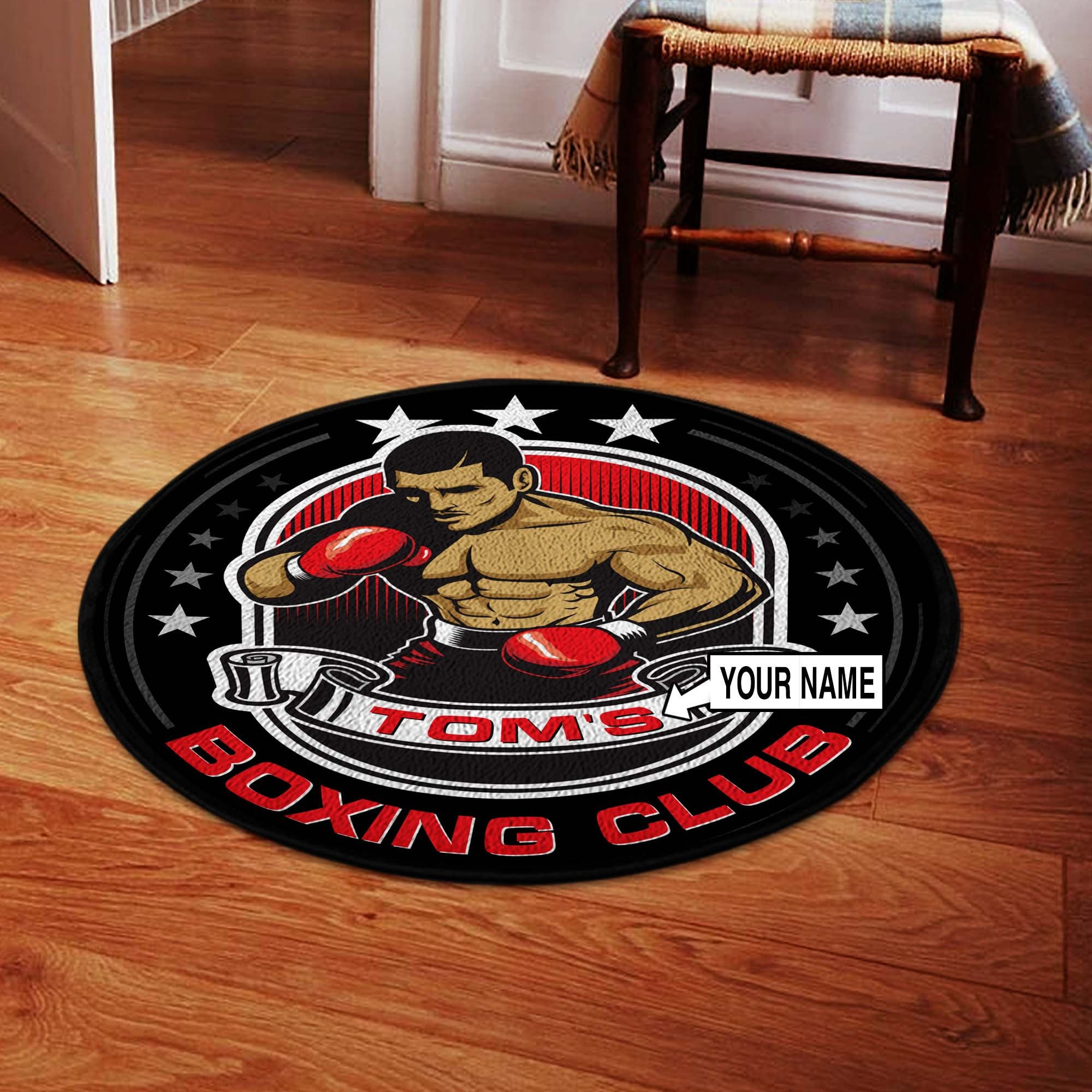 Personalized Boxing Fighter Round Rug, Carpet 07598 - Aeticon