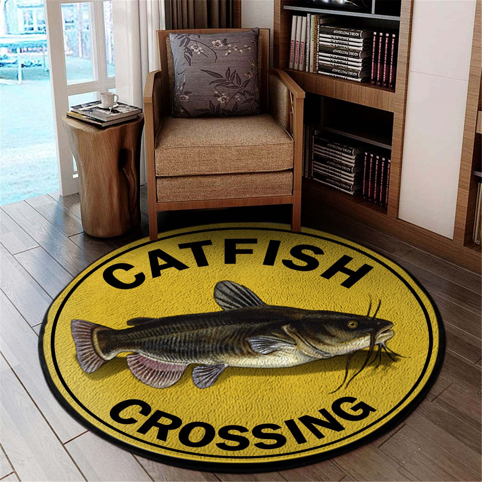 Catfish Rugs Catfish Crossing Fishing Round Rug, Carpet 07407 - Aeticon