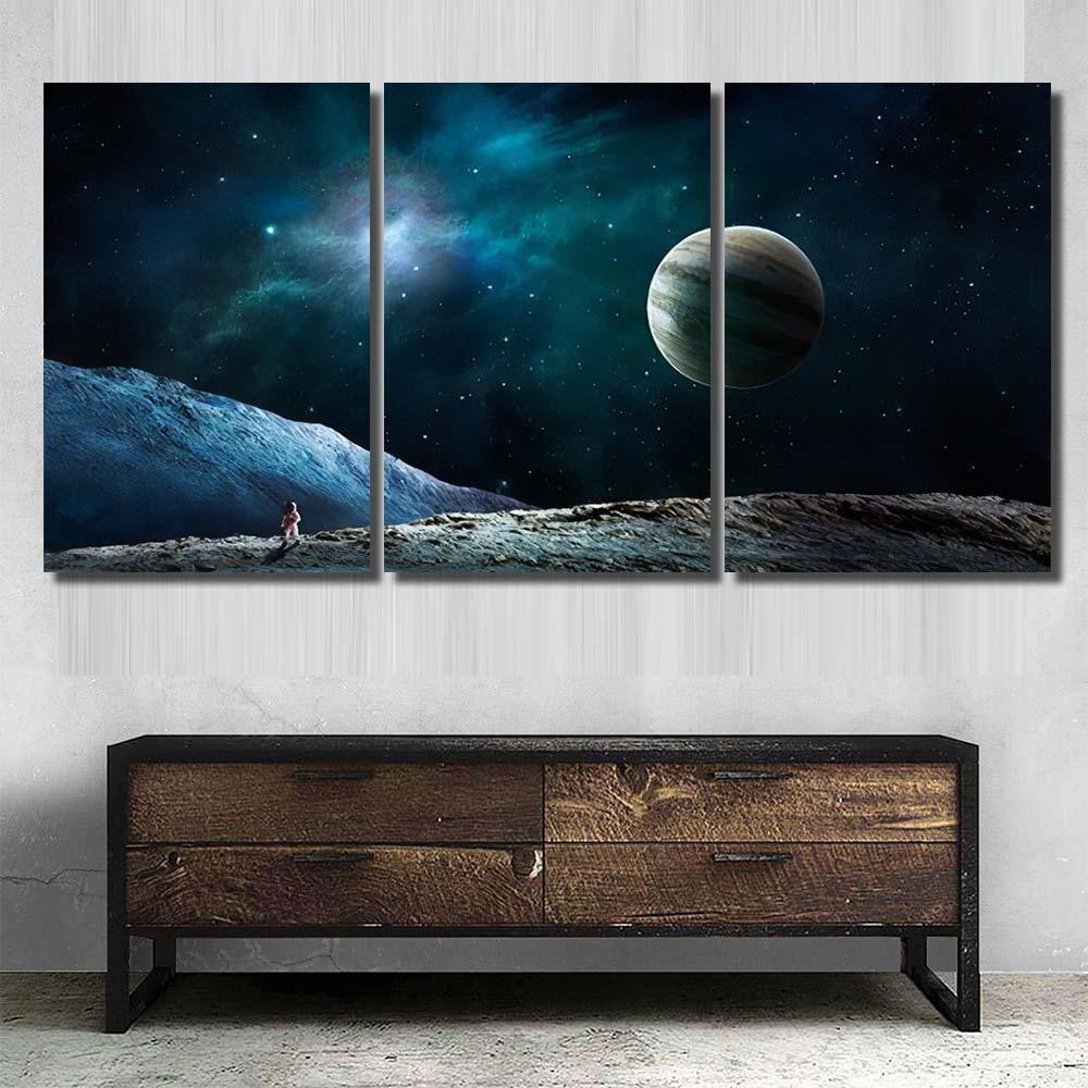 Space Background Astronaut Walk On Land Fantasy Canvas Print Panel ...