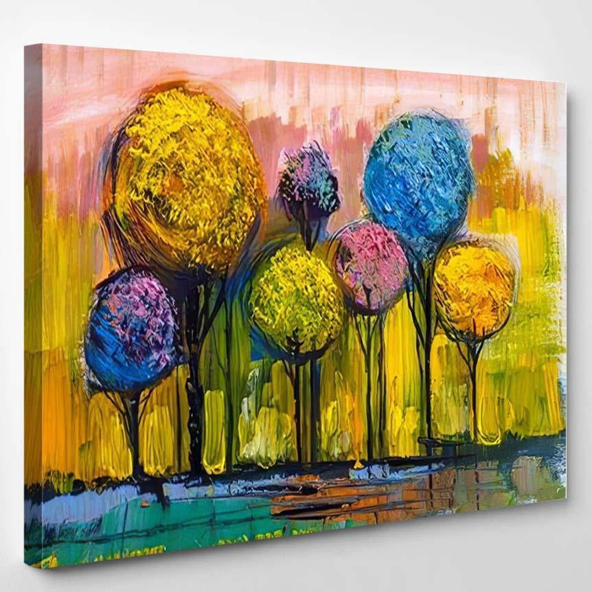 Oil Painting Landscape Colorful Trees Hand Abstract Luxury Multi Canvas ...