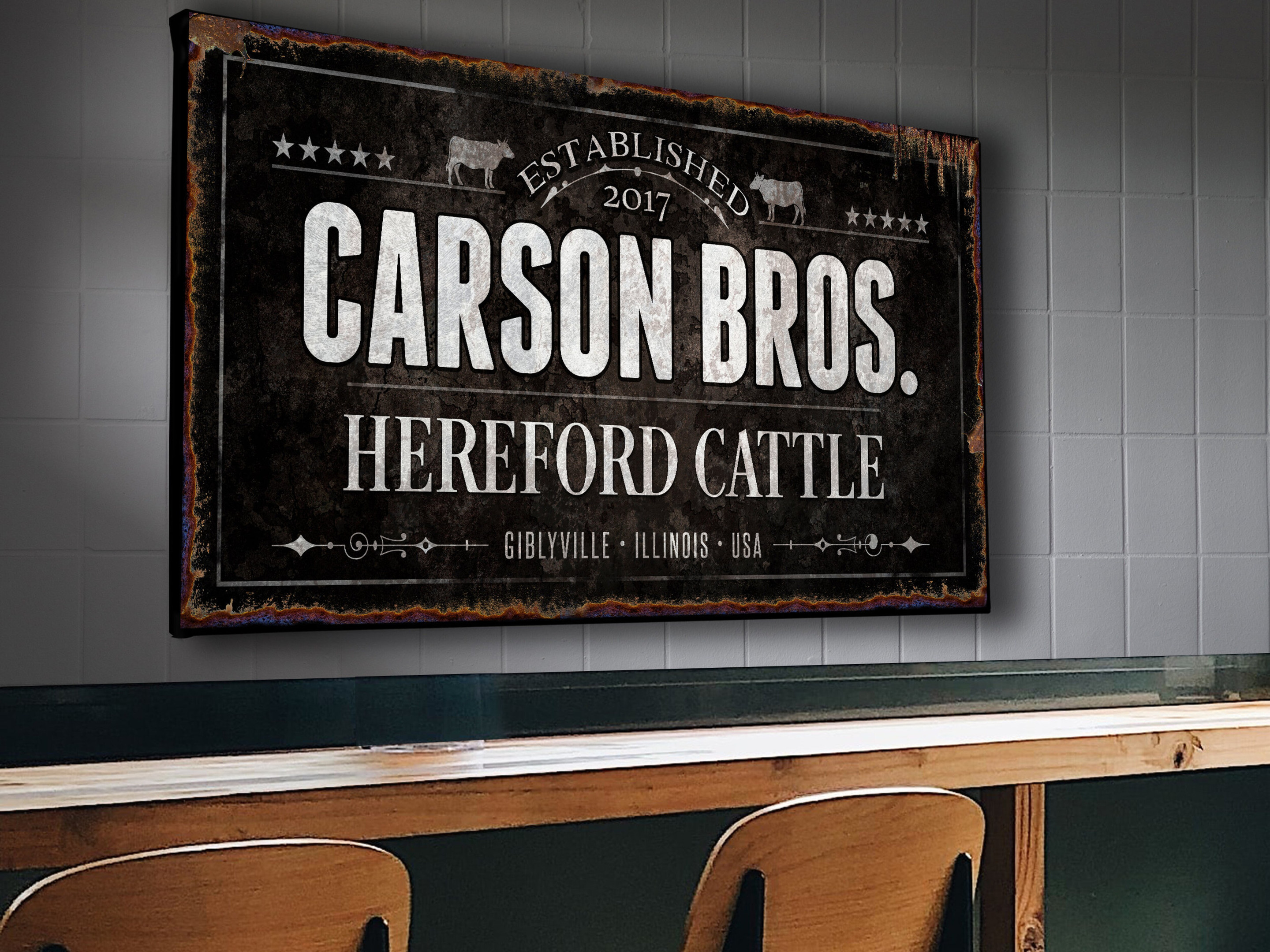 Hereford Cattle Ranch Sign Canvas Wall Art | Last Name Farmhouse Sign ...