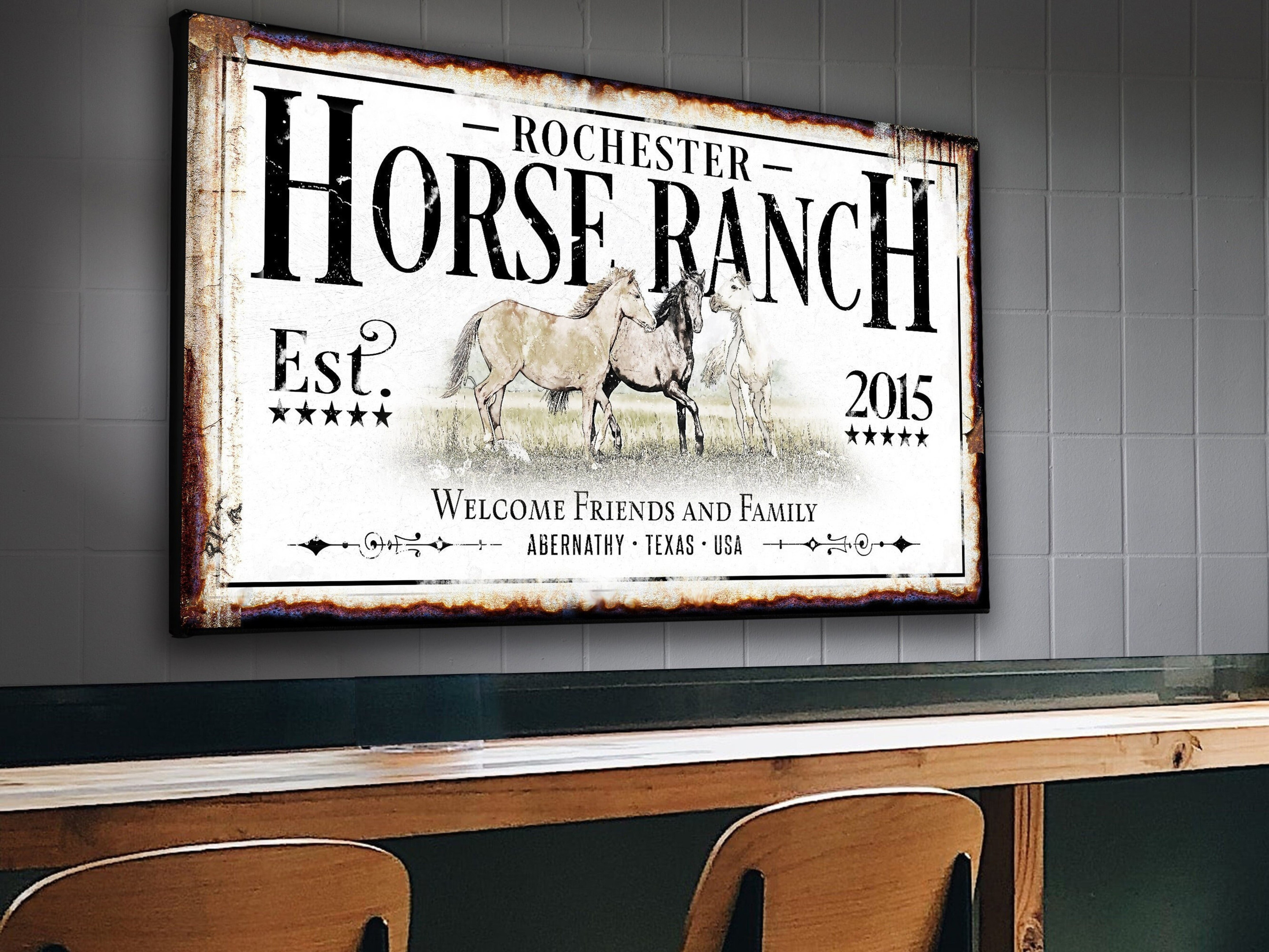 Horse Ranch Sign Canvas | Last Name Farmhouse Sign | Horse Farm Sign ...