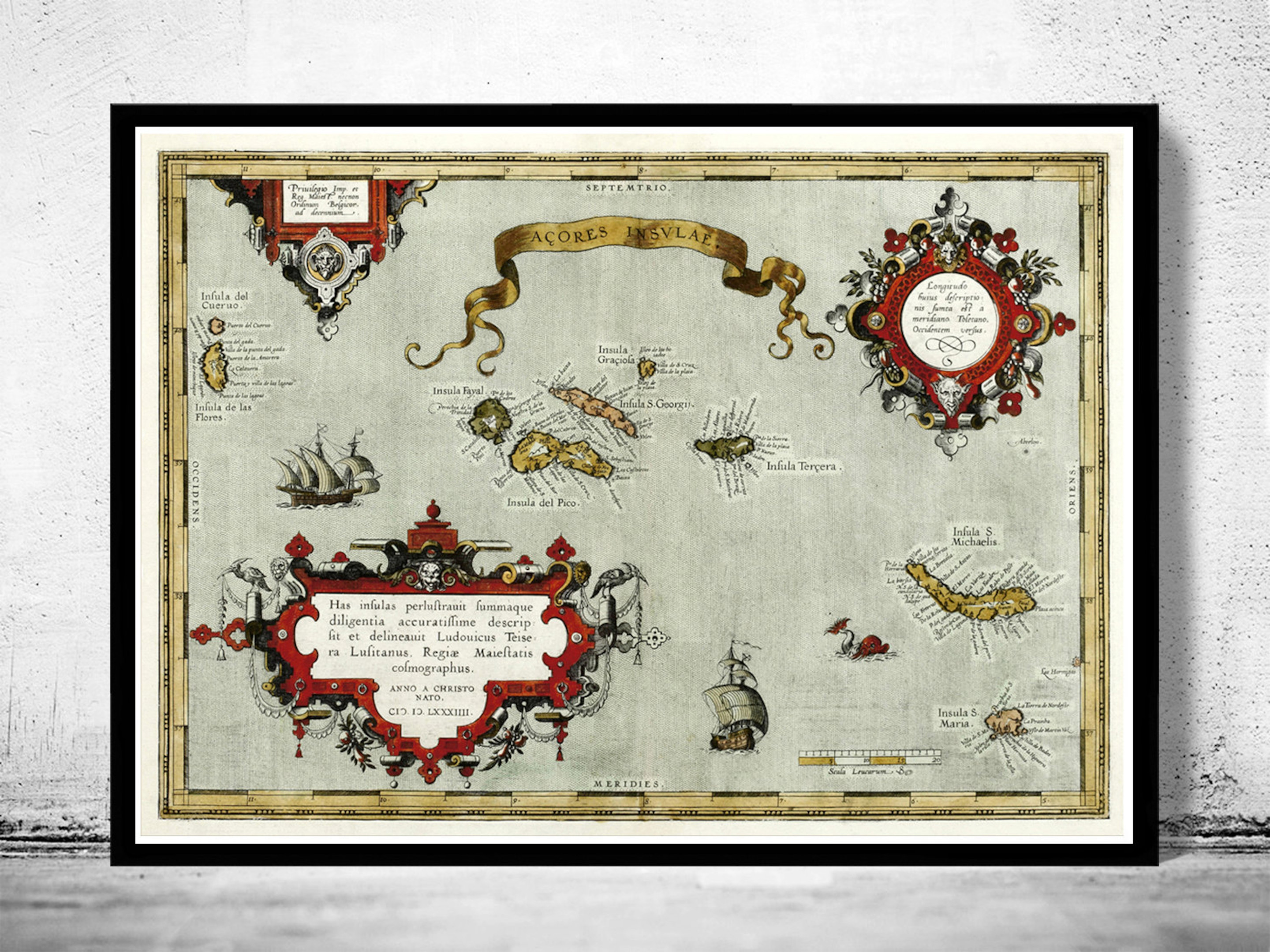 Old Map Canvas of Açores Azores Islands 1584 Vintage Map Canvas ...