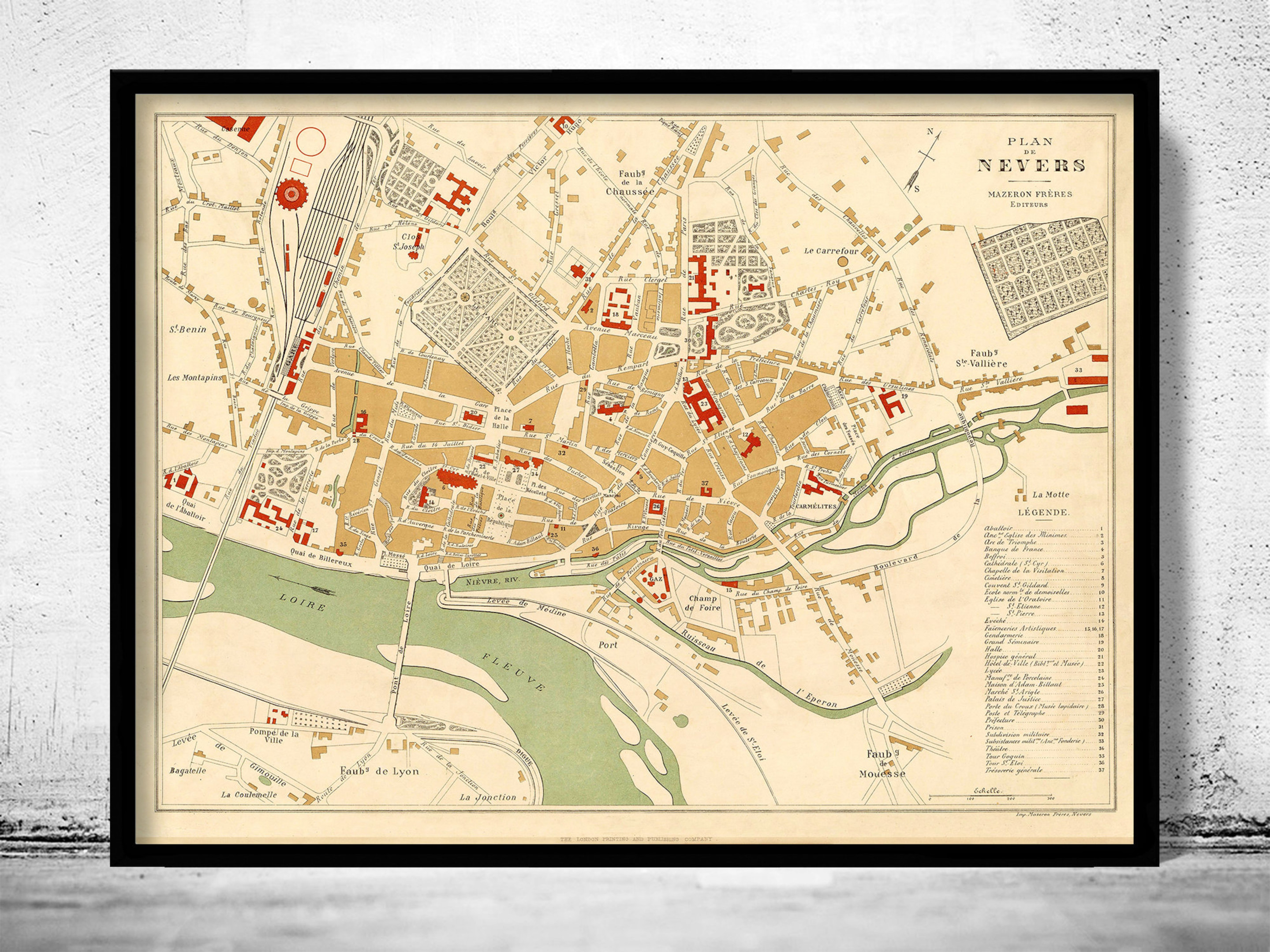 Old Map Canvas of Nevers France 1890 Vintage Map Canvas - Vintage ...