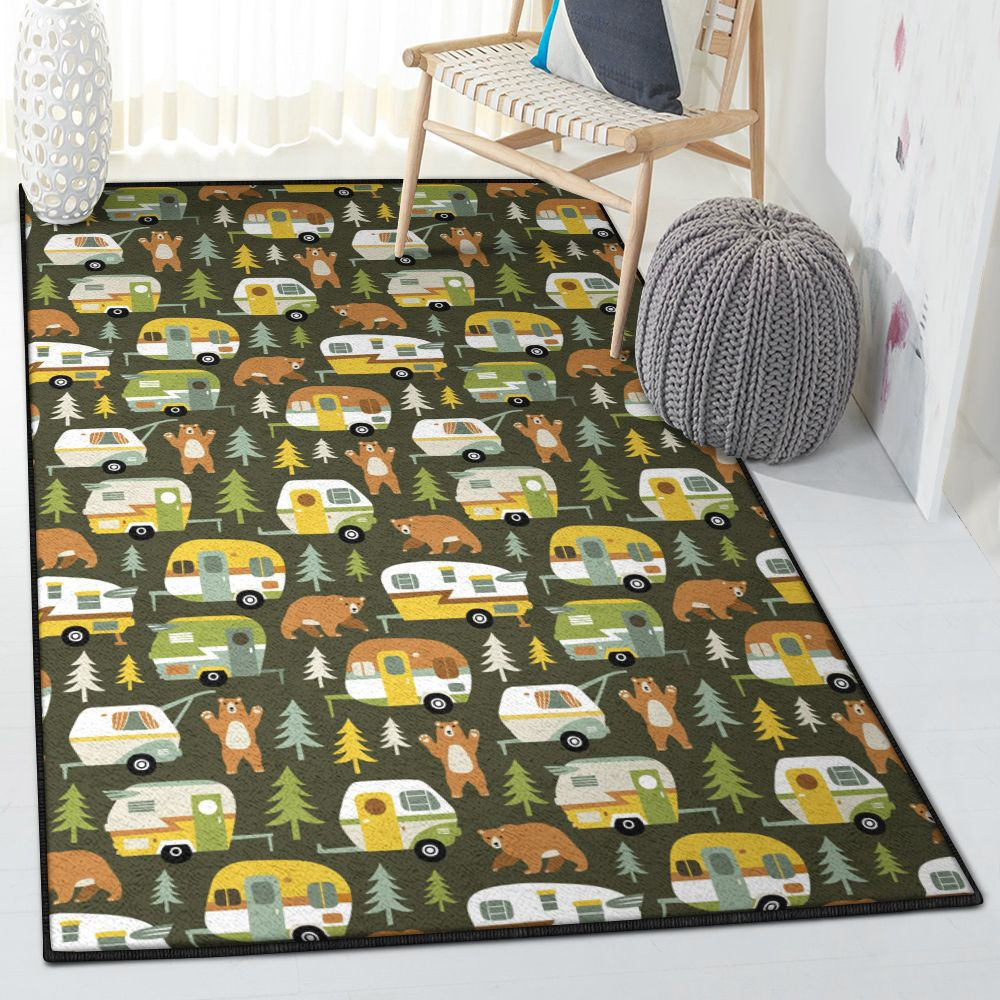 Camping Trip Large Camper Van Rug Rectangle Rugs Washable Area Rug Non ...