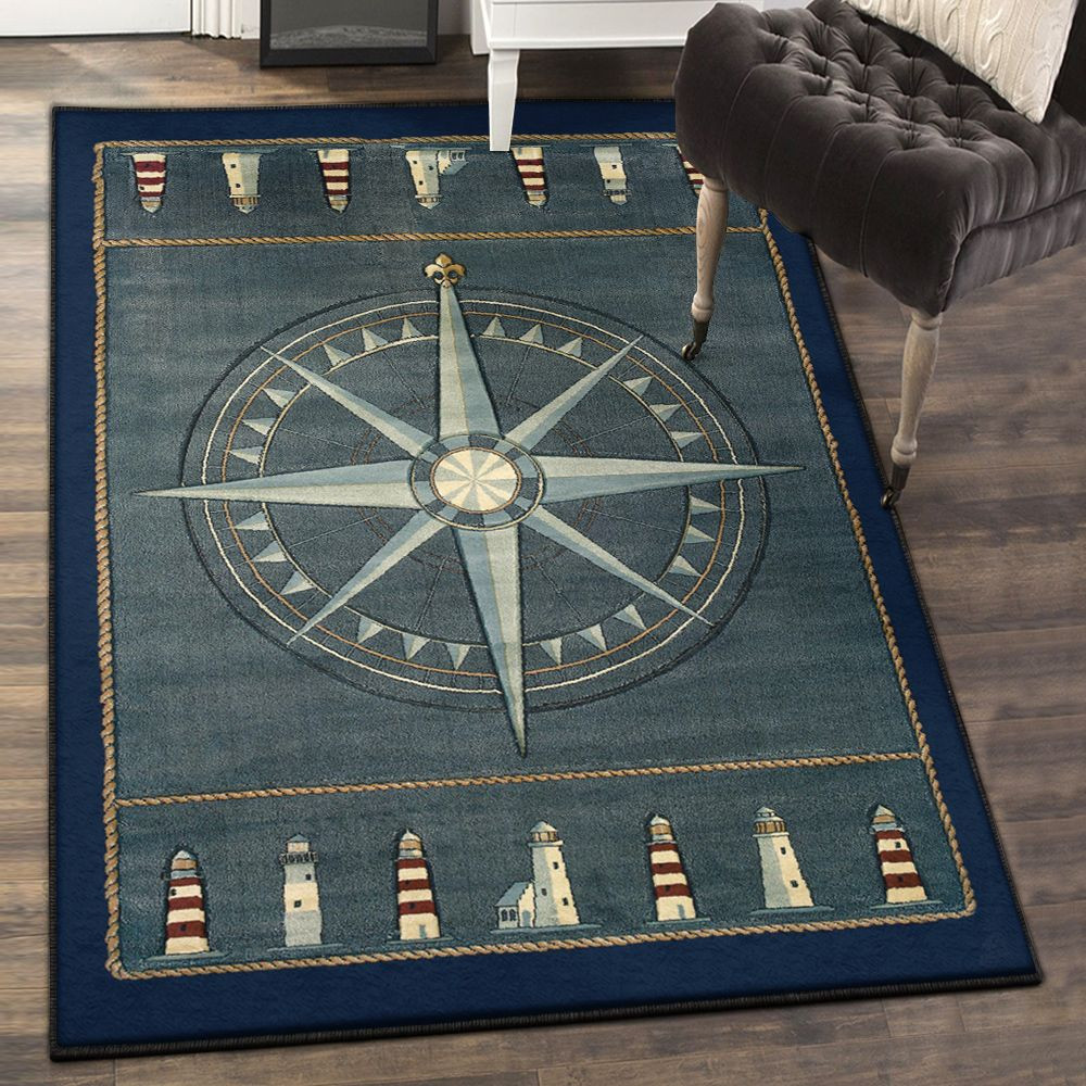 Nautical Symbols Nautical Rug Rectangle Rugs Washable Area Rug Non-Slip ...