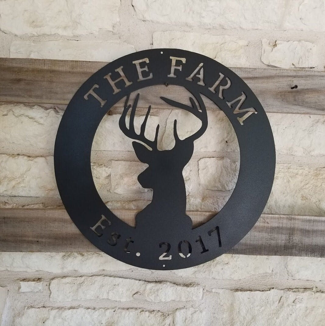 Ranch Sign, Farm Sign, Hunting Sign, Deer Shape Personalized Circle ...