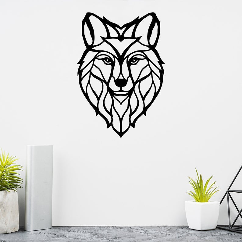 Wolf Math Signs Geometric Wolf Head Wild Animal Wall Art Decor Cut Metal Sign Laser Cut ...