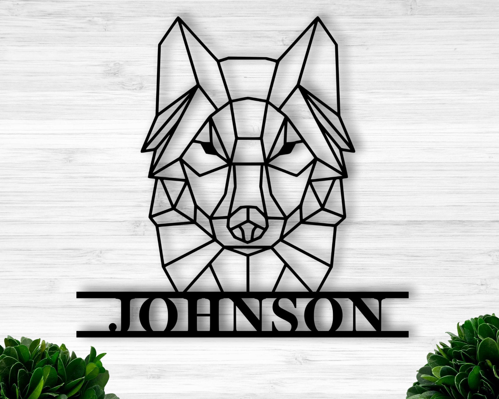 Wolfy Sign Personalized Geometric Wolf Sign Custom Wolf Head Sign Personalized ...