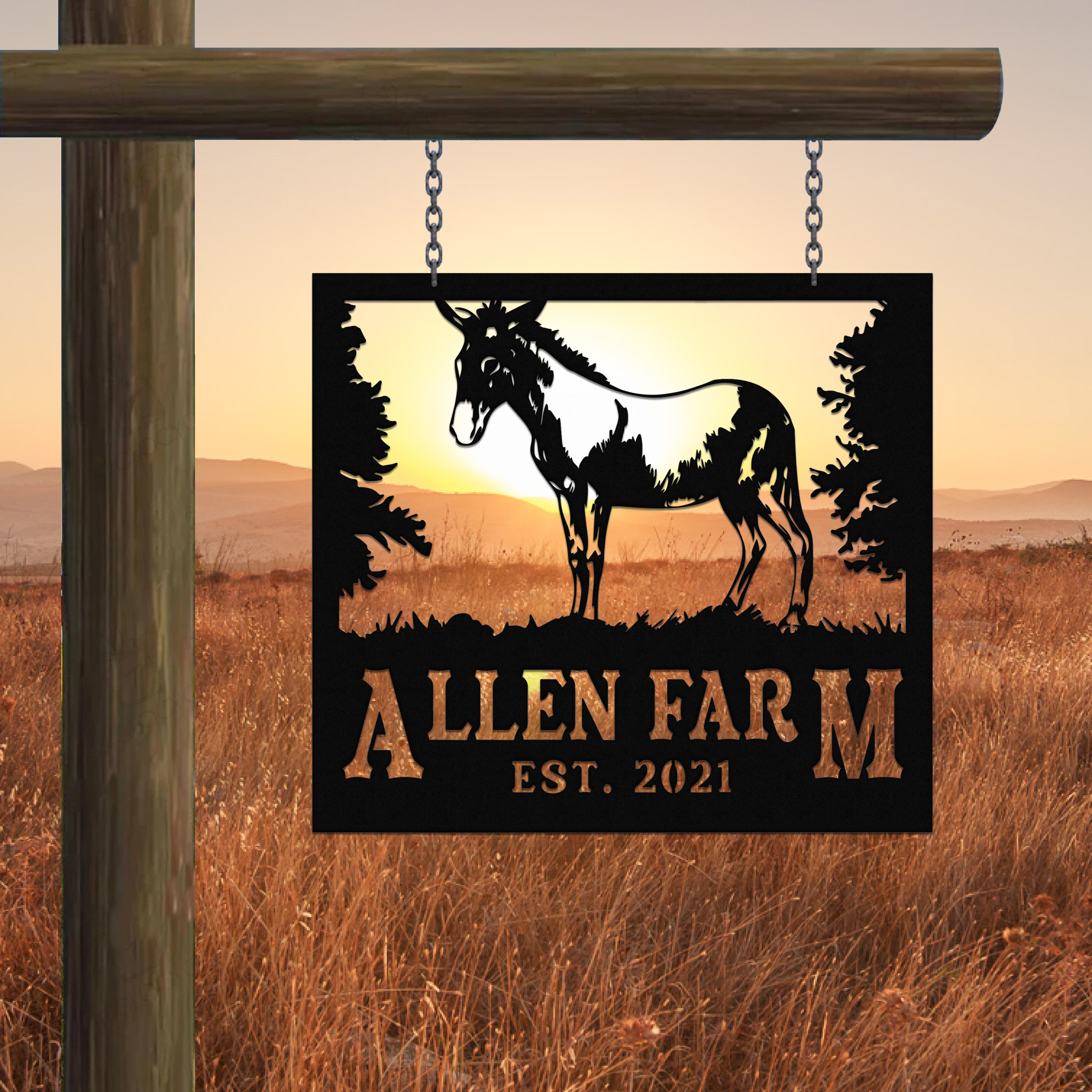 Personalized Metal Farm Sign Donkey Monogram Custom Outdoor Farmhouse ...