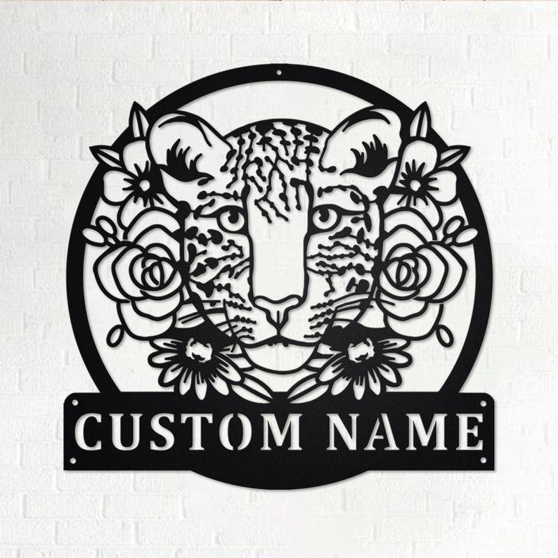 Loopard Customised Design Custom Leopard With Flower Personalized Leopard Name Sign Decoration ...