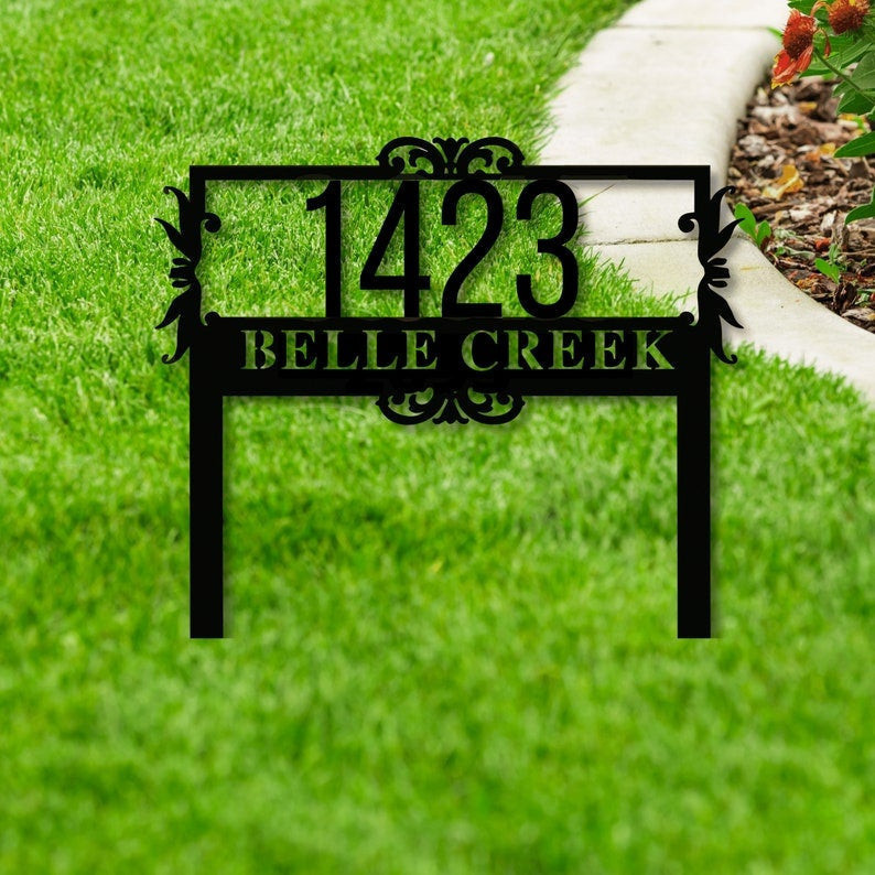Personalized Address Stake Sign Metal Address Sign Flourish Address ...