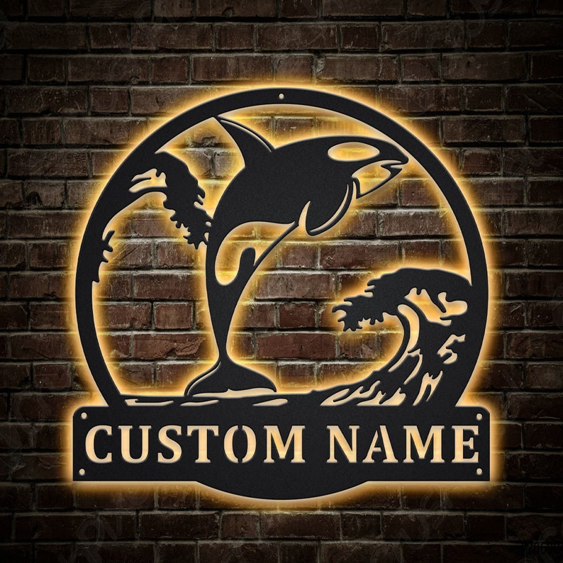 Personalized Orca Whale Metal Sign WITH LED/WITHOUT LED Lights Custom ...