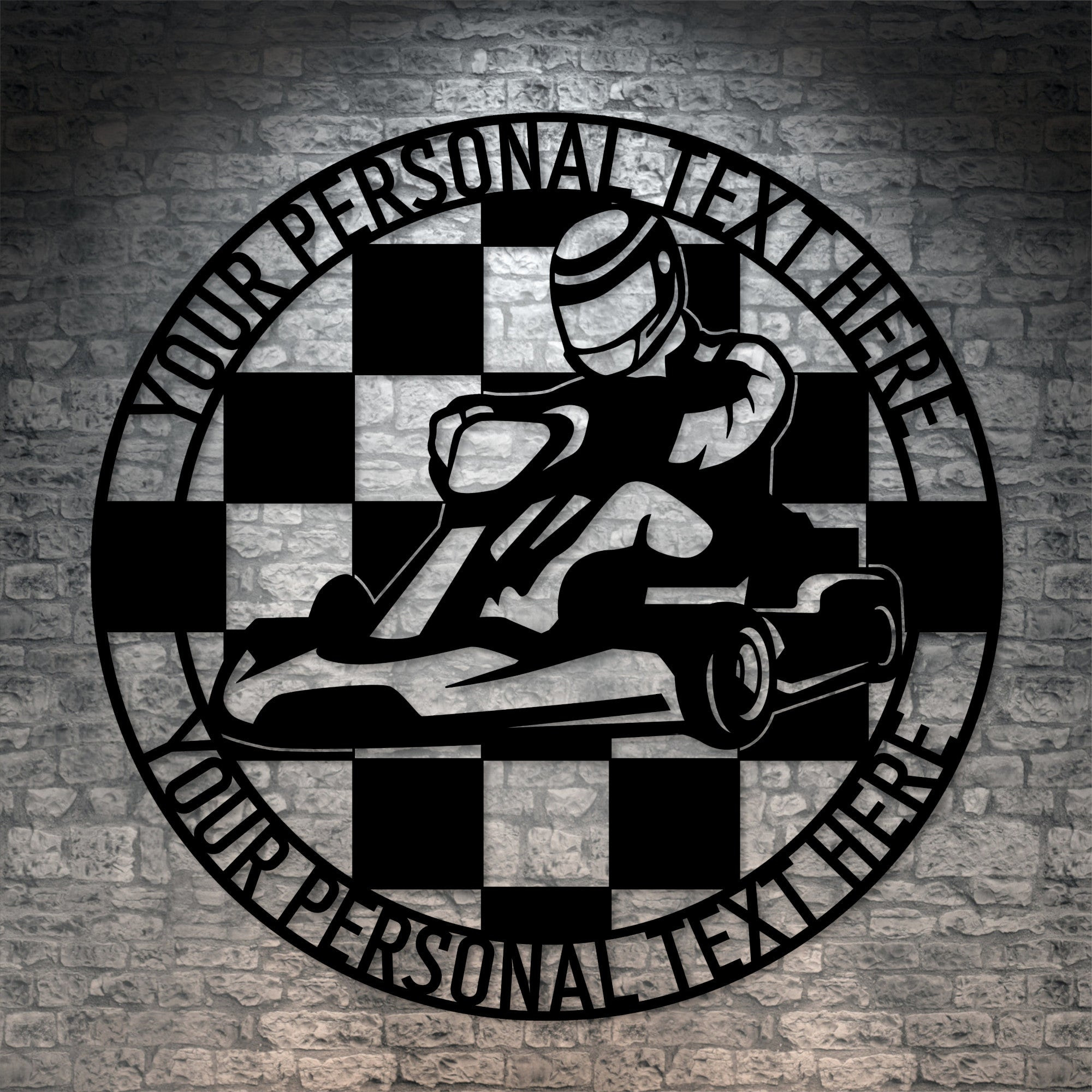 Go Cards Sign Personalized Go Kart Name Metal Sign Custom Checkered Flag Wall Decor ...