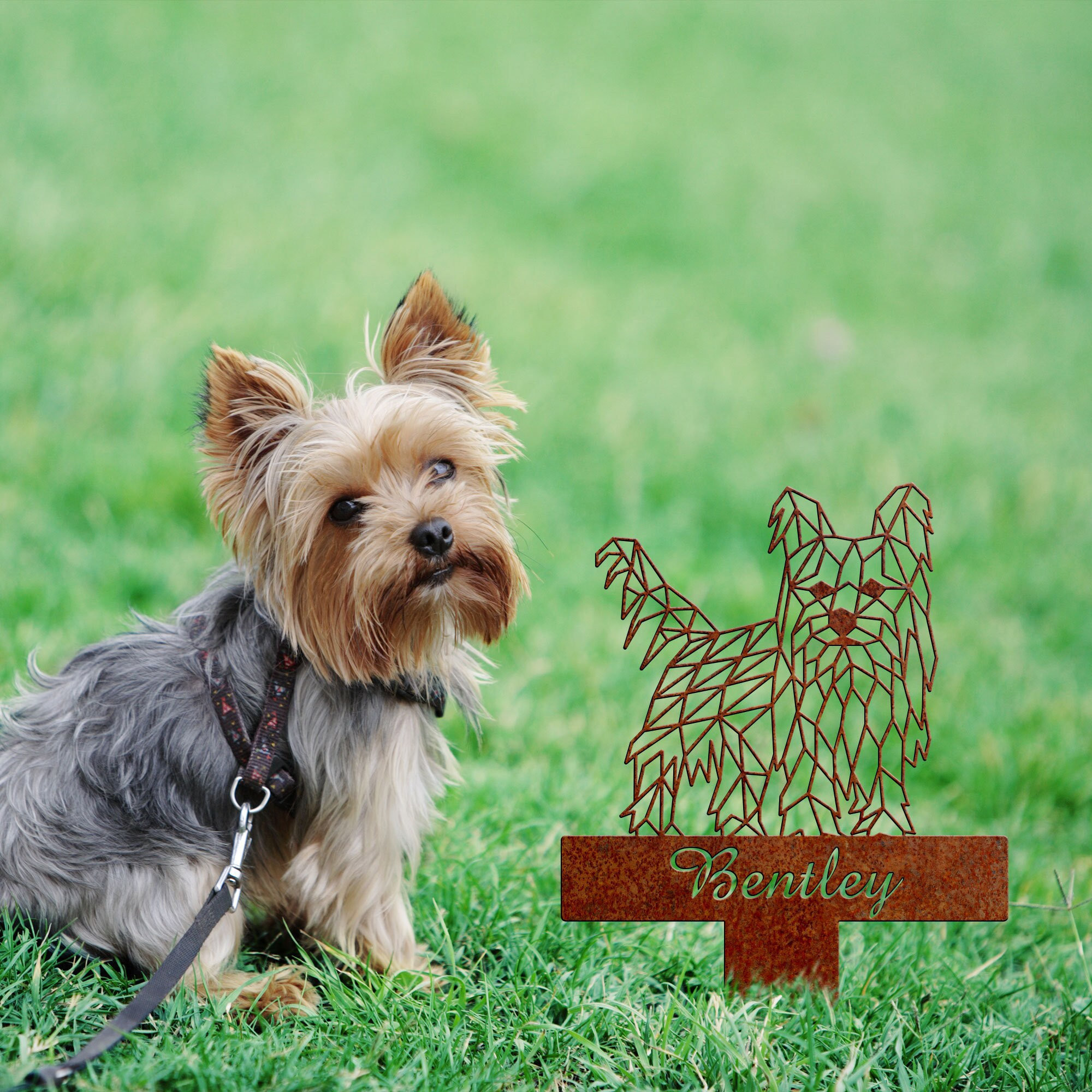 Yorkshire Terrier Geometric Garden Stake Rusty Rusted Metal Yard Art ...