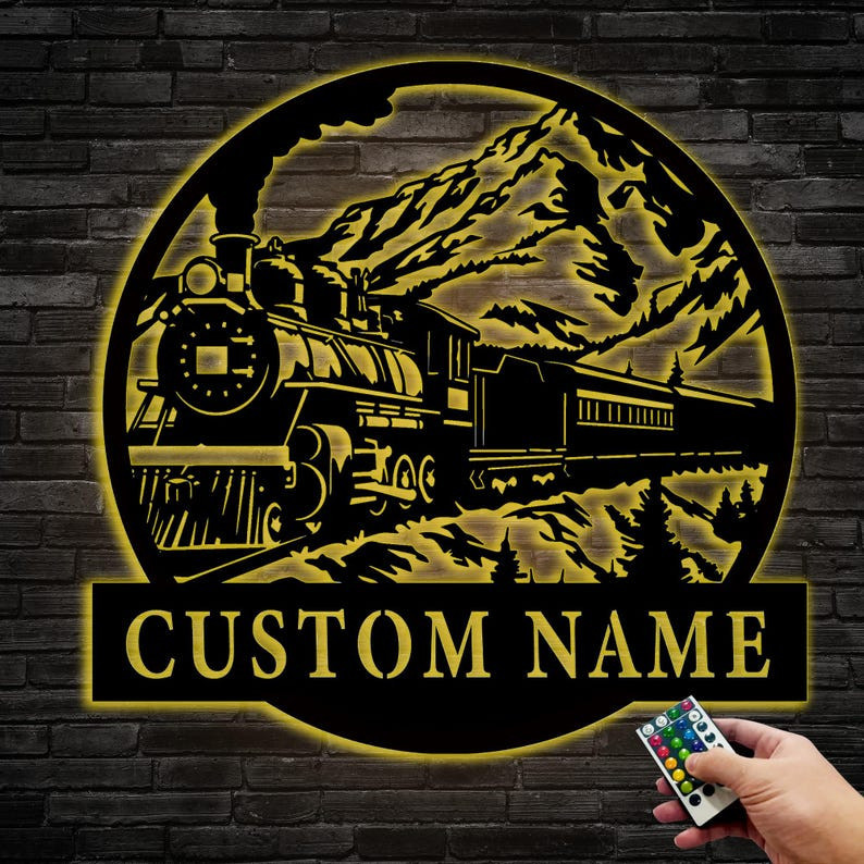 Custom Rail Signs Personalized Railroad Wall Decor, Custom Train Metal Wall Art LED ...