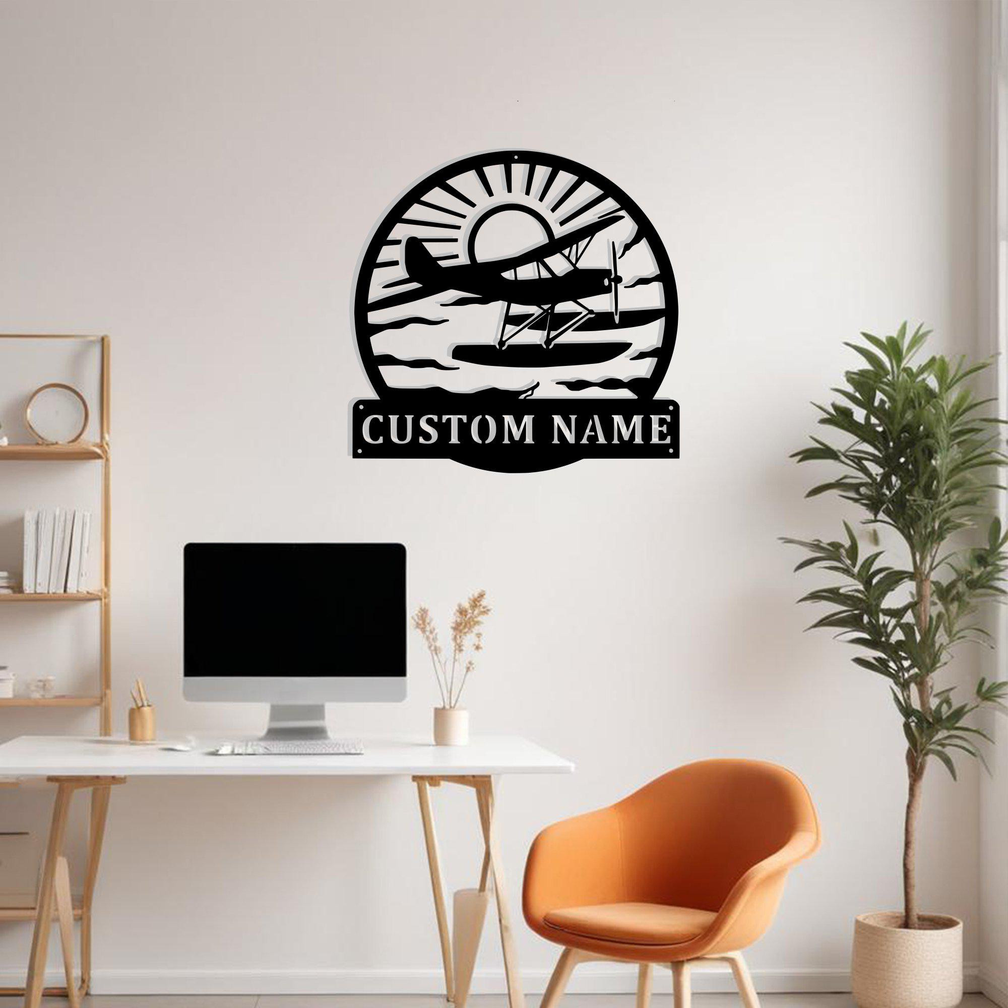 Custom Plane With Floats Metal Sign Wall Art With Led Light ...