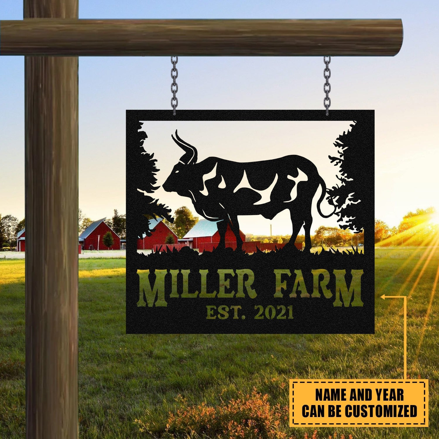 Personalized Metal Farm Sign Bull Monogram Custom Outdoor Farmhouse ...