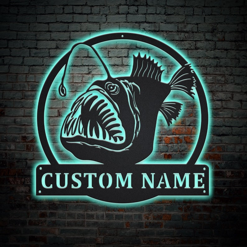 Basic Angle Fish Sign Personalized Anglerfish Fishing Metal Sign WITH LED/WITHOUT LED Lights ...