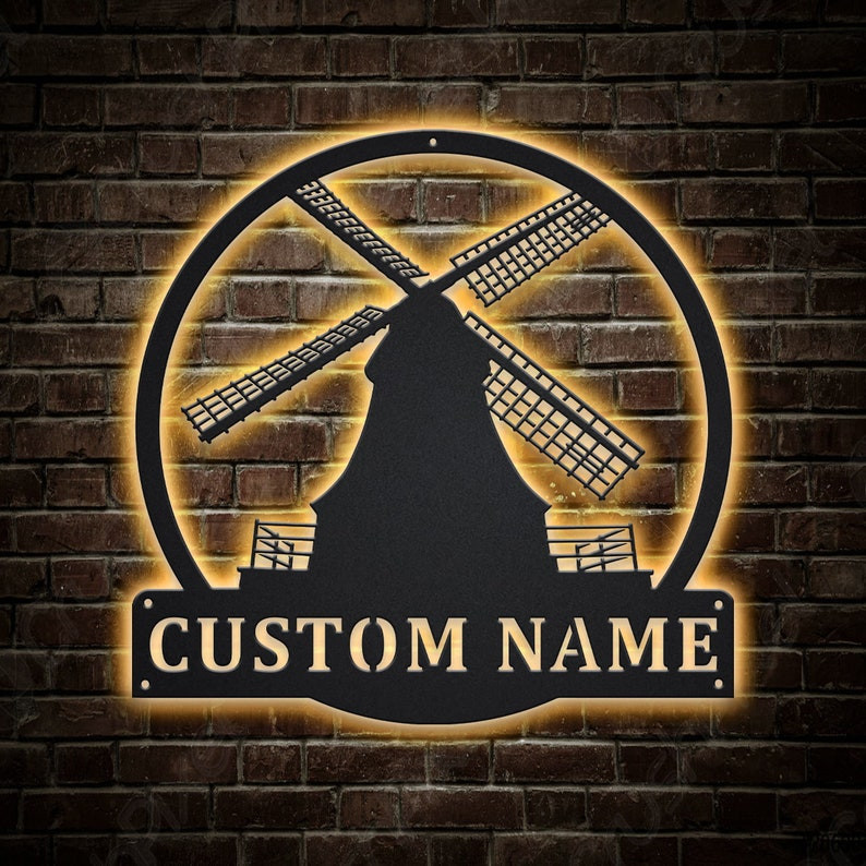 Personalized Windmill Metal Sign WITH LED/WITHOUT LED Lights Custom Wi ...