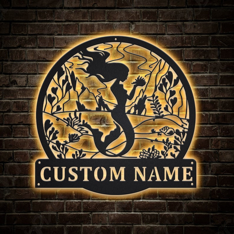 Metmaid Magic Sign Personalized Mermaid Metal Sign WITH LED/WITHOUT LED Lights v3, Custom ...