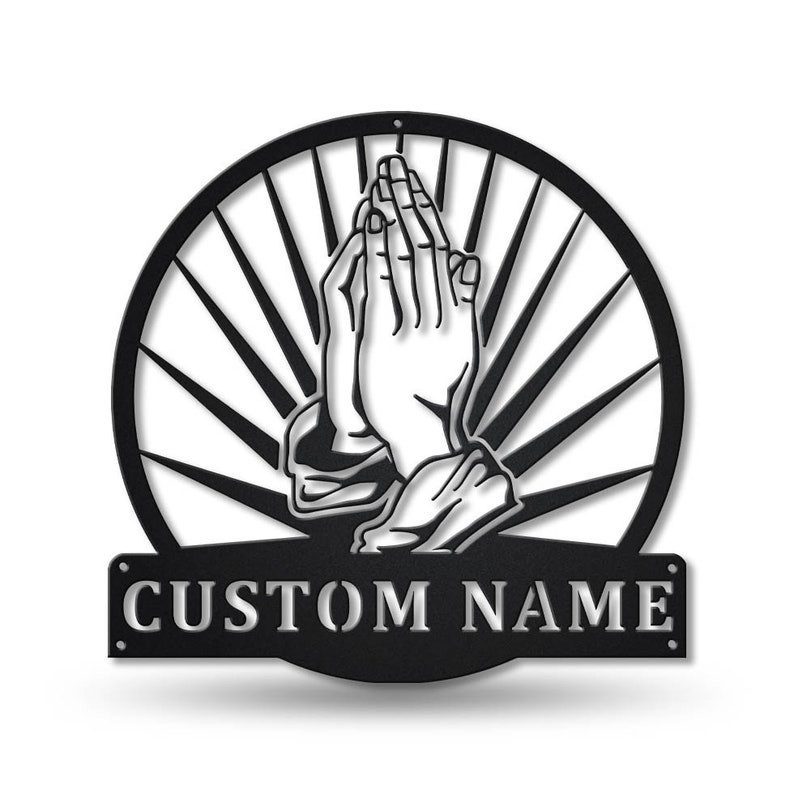 Personalized Prayer Hands Monogram Metal Sign Art , Custom Prayer Hand ...