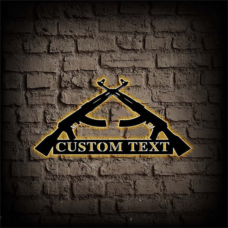Custom AK-47 Rifle Metal Sign LED AK47 Crossed Metal Wall Art Personal ...