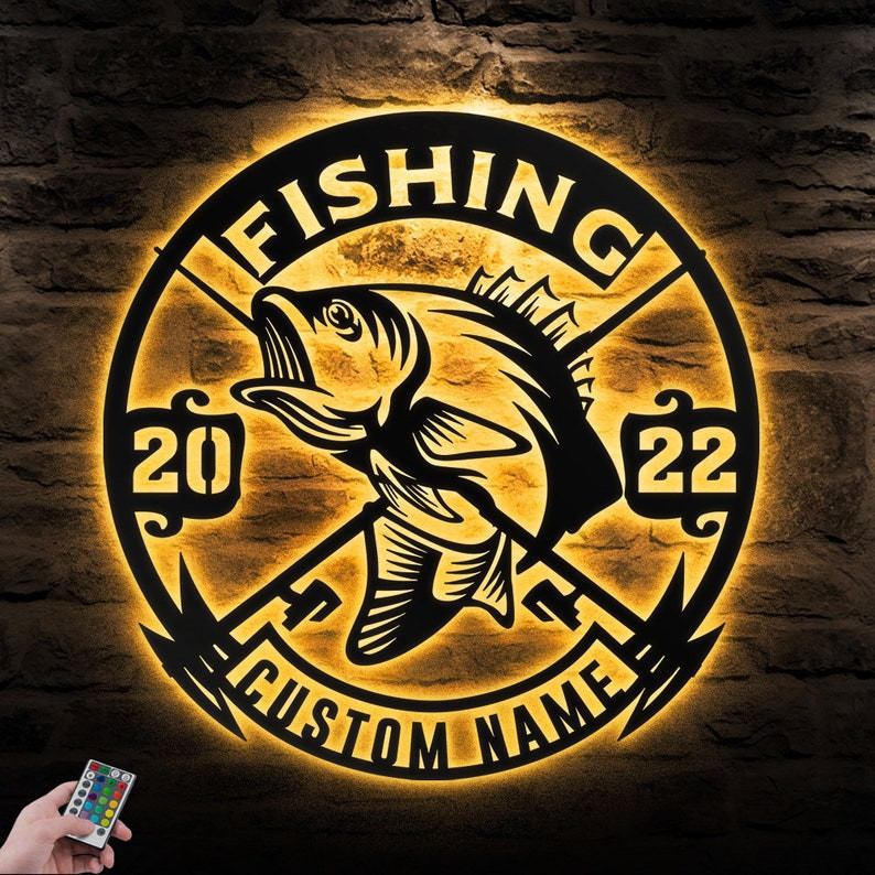 Custom Fishing Metal Wall Art Personalized Fishing Name Sign WITH LED ...