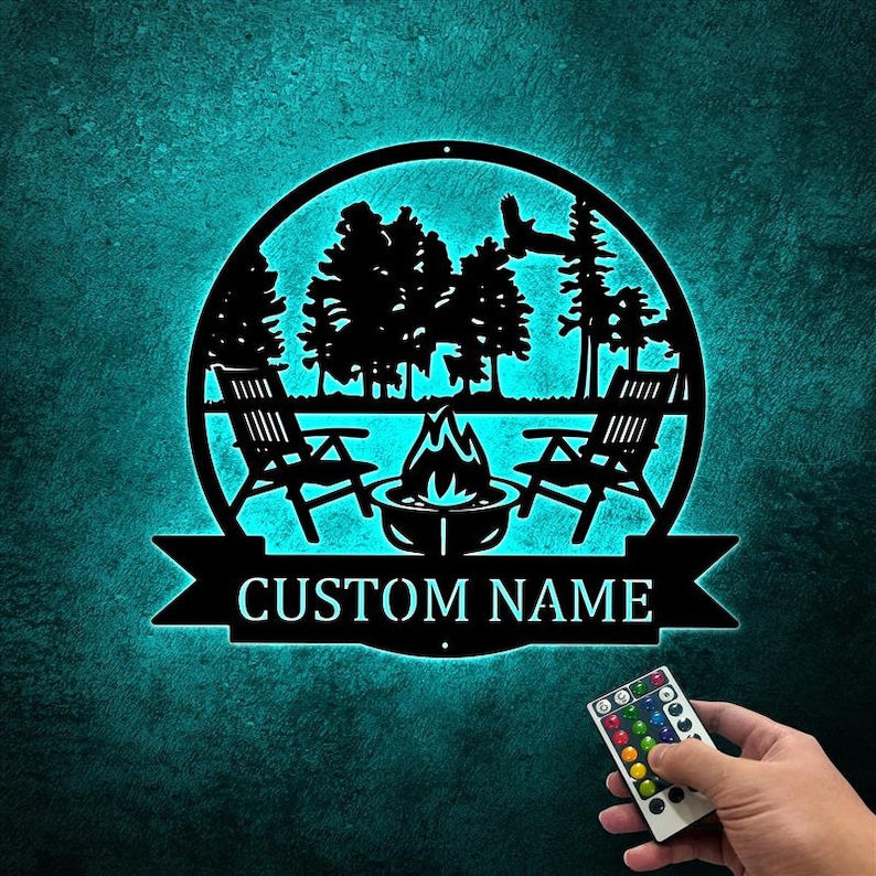 Personalized Fire Pit Metal Sign WITH LED/WITHOUT LED Light Custom Cam ...