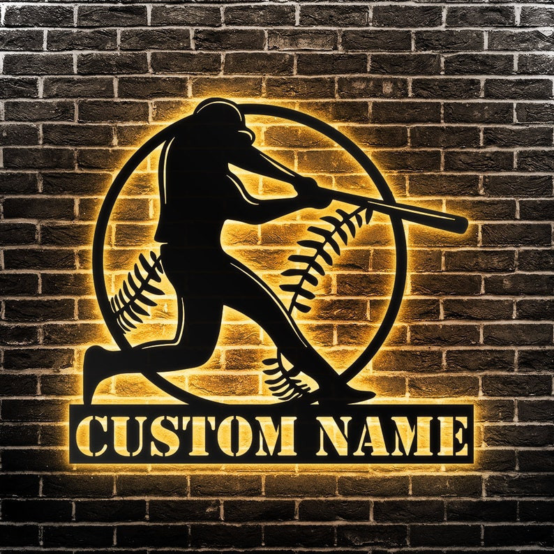 Custom Baseball Metal Wall Art Personalized Baseball Sign WITH LED/WIT ...