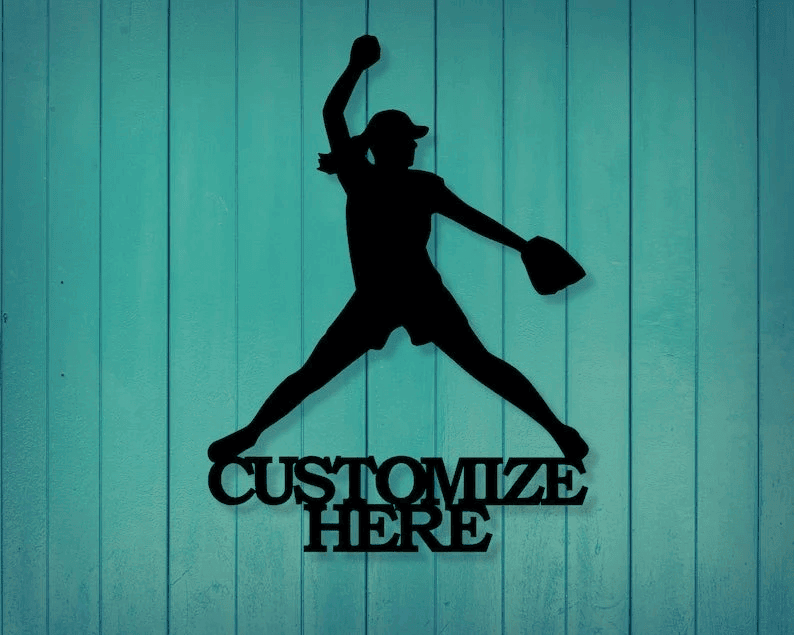Softball Support. Sign Customizable Softball Pitcher Sign Metal Softball Decoration Sign - Aeticon