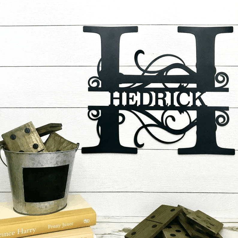 Split Family Sign Personalized Family Name Metal Sign Split Monogram Sign Housewarming G ...