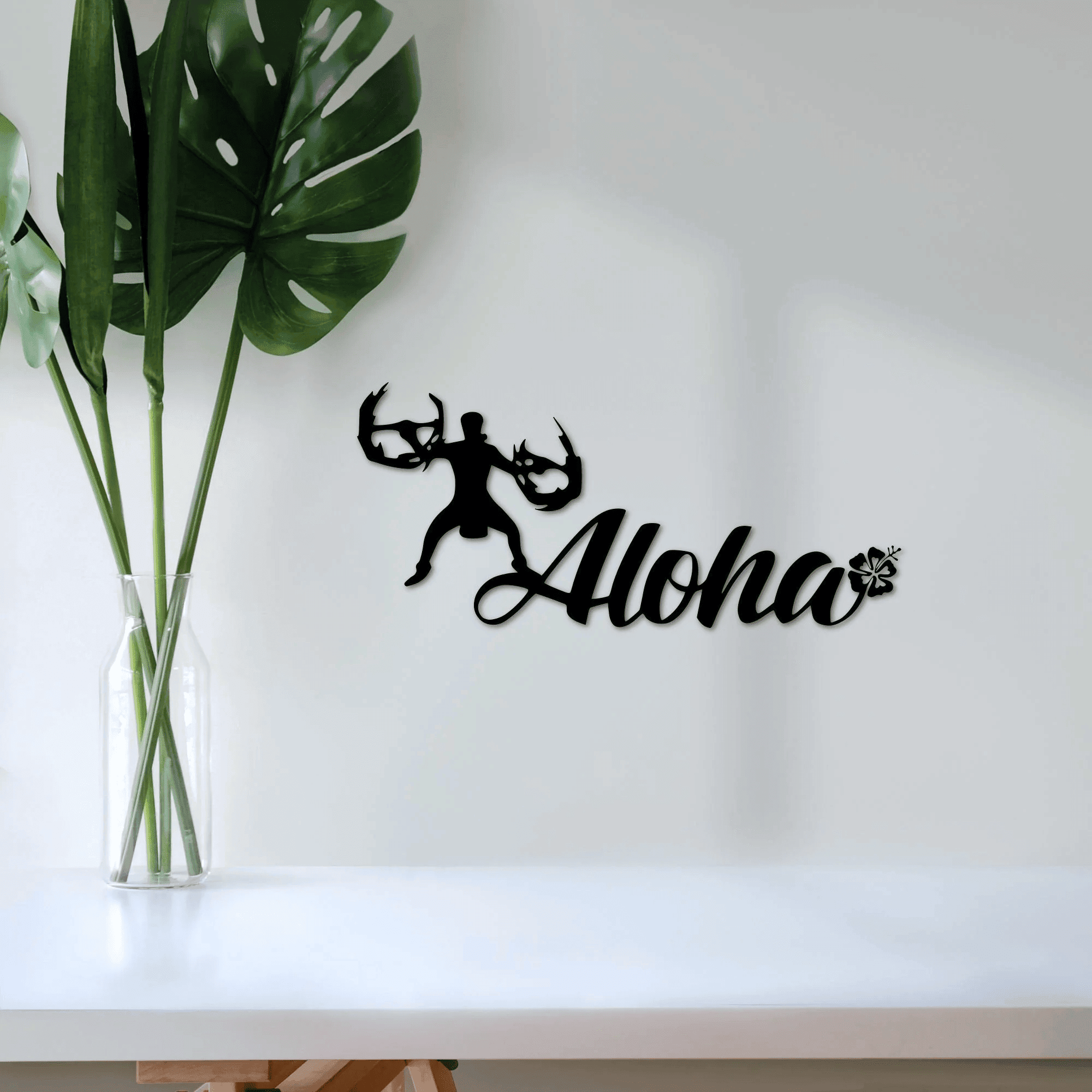 Metal Aloha Sign With Fire Dancer And Hibiscus Hawaiian Welcome Wall A ...