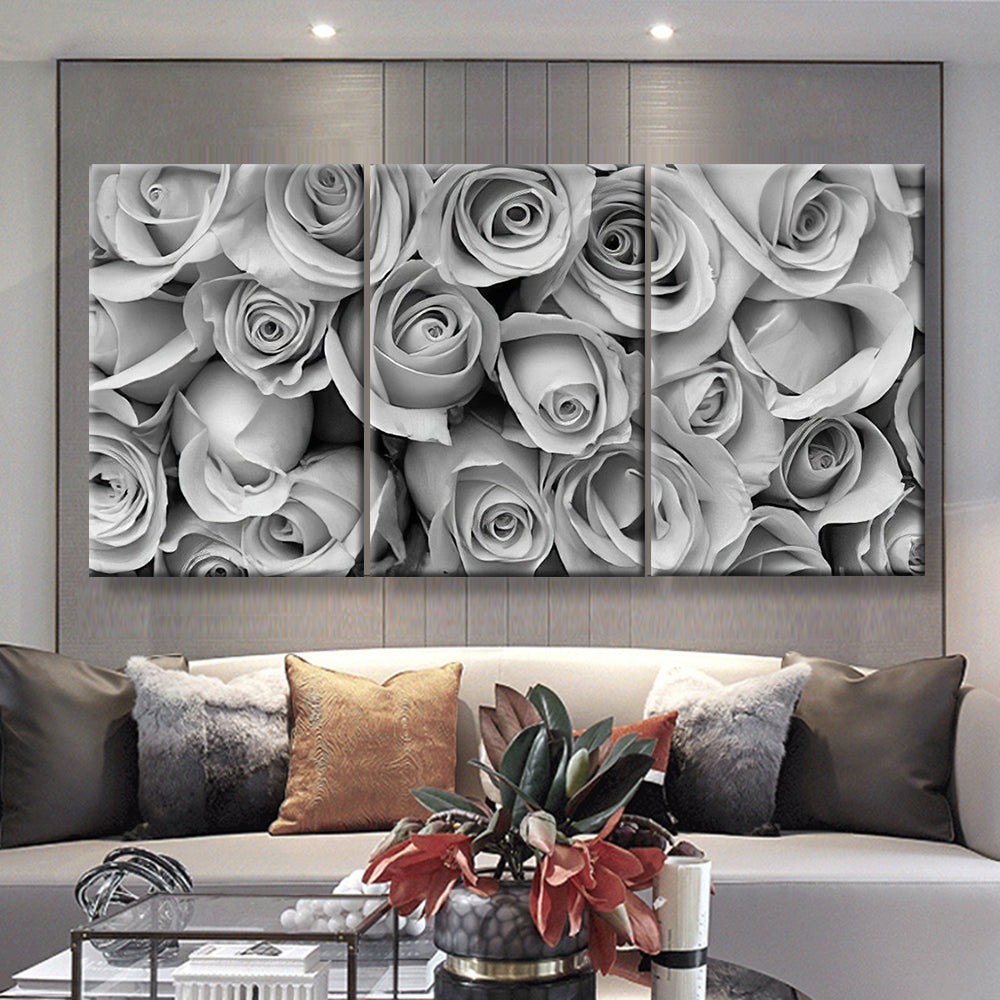 Rose Flower Bouquet Black And White Nature, Multi Canvas Painting Ideas ...