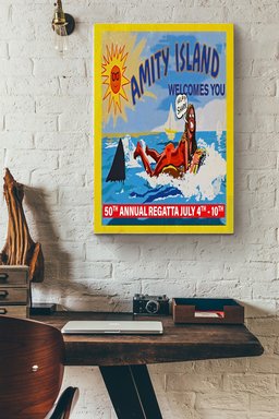 Jaws Movie Amity Island Welcomes You 50th Annual Regatta July 4th 10th For Fan Canvas Canvas Gallery Painting Wrapped Canvas  Wrapped Canvas 12x16