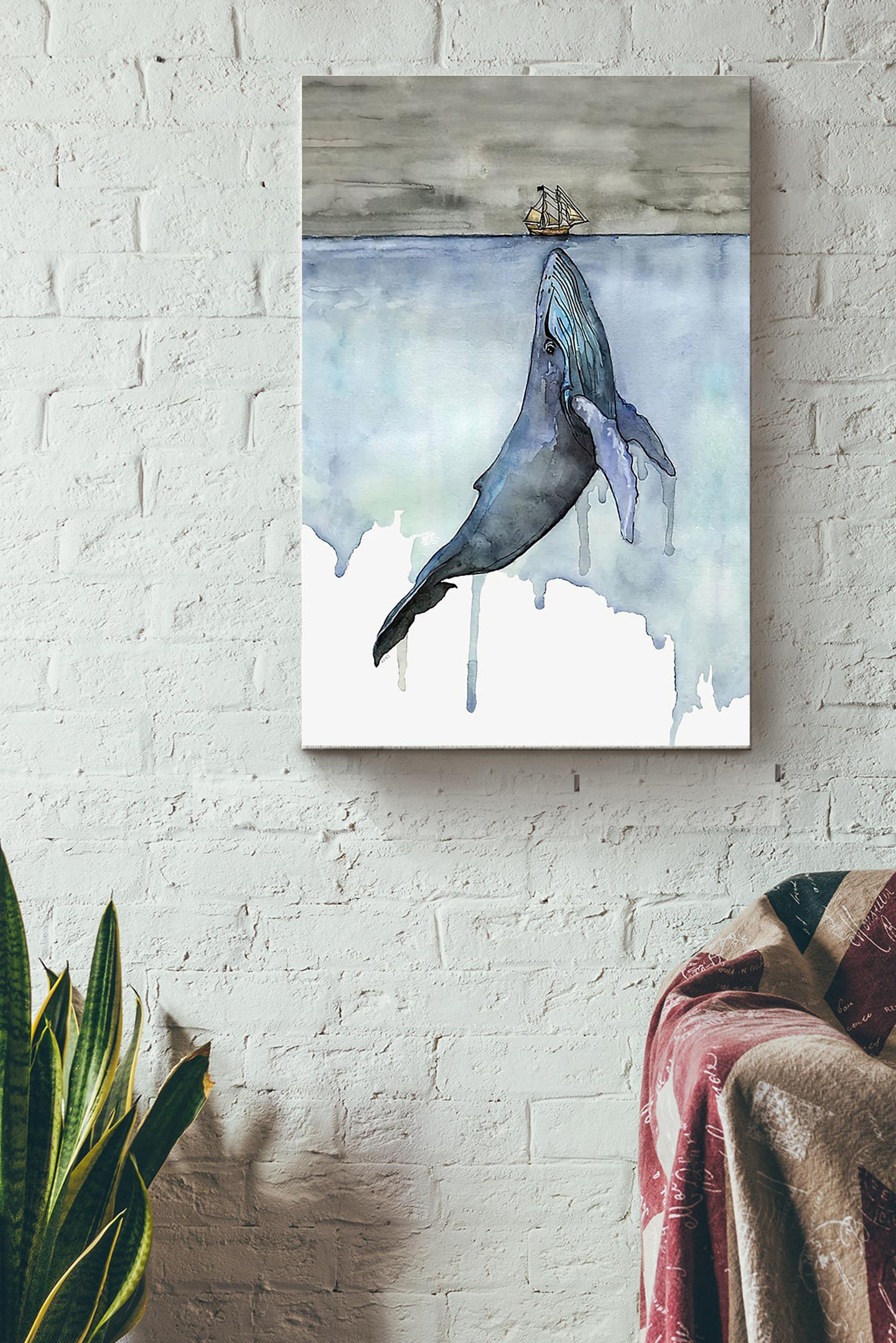 Whale With The Boat In The Ocean Canvas Painting Ideas, Canvas Hanging ...
