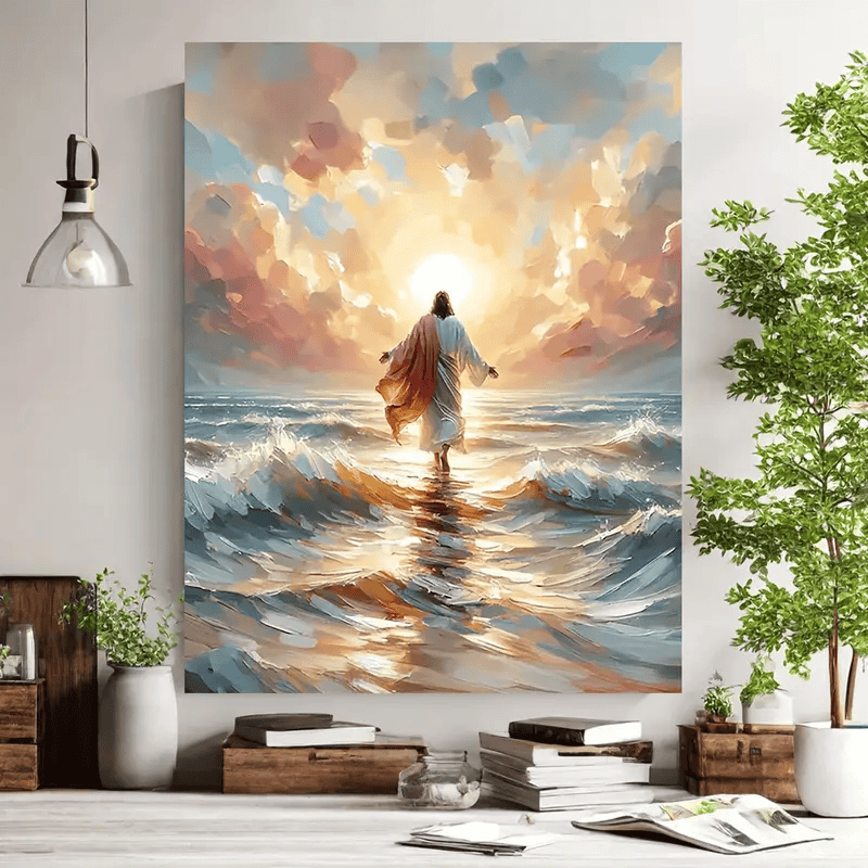 Jesus Wall Art Walking on Water Canvas | Christian Religious Painting ...