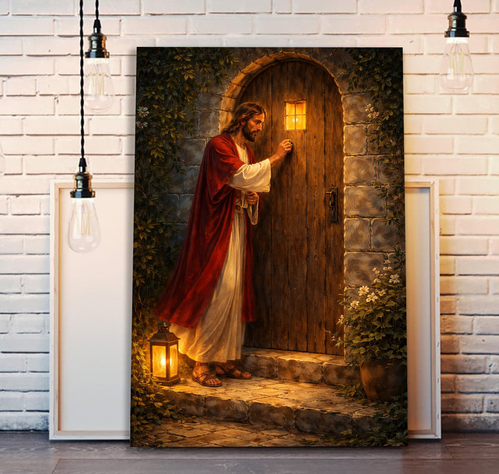 Jesus Knocking at the Door Canvas Wall Art, Revelation 3:20 Christian ...